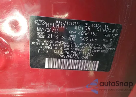 2013 Hyundai Elantra Gt z USA, uszkodzony, nr VIN KMHD35LE8DU111208